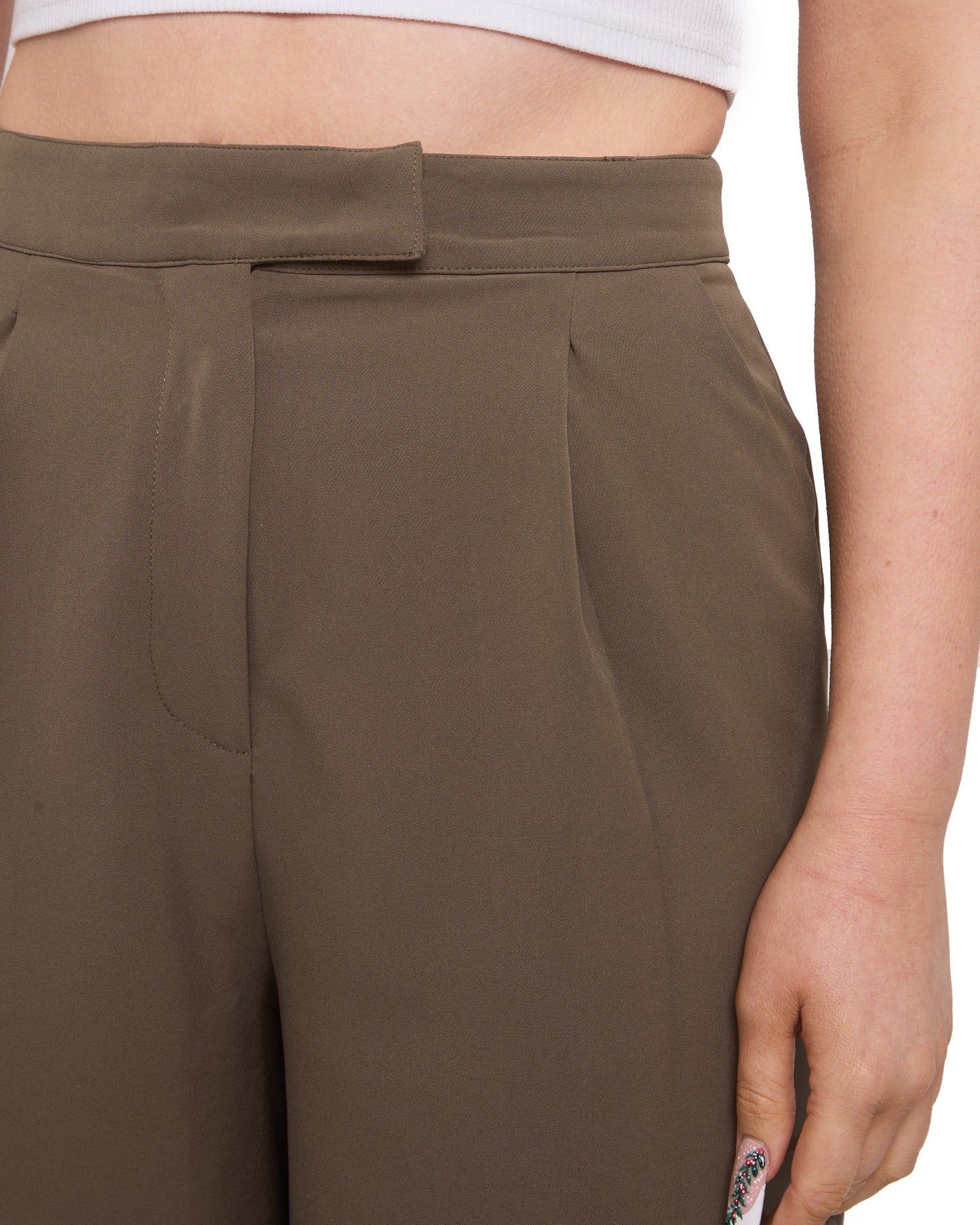 Tall Wide Leg Tailored Trousers- Olive Green