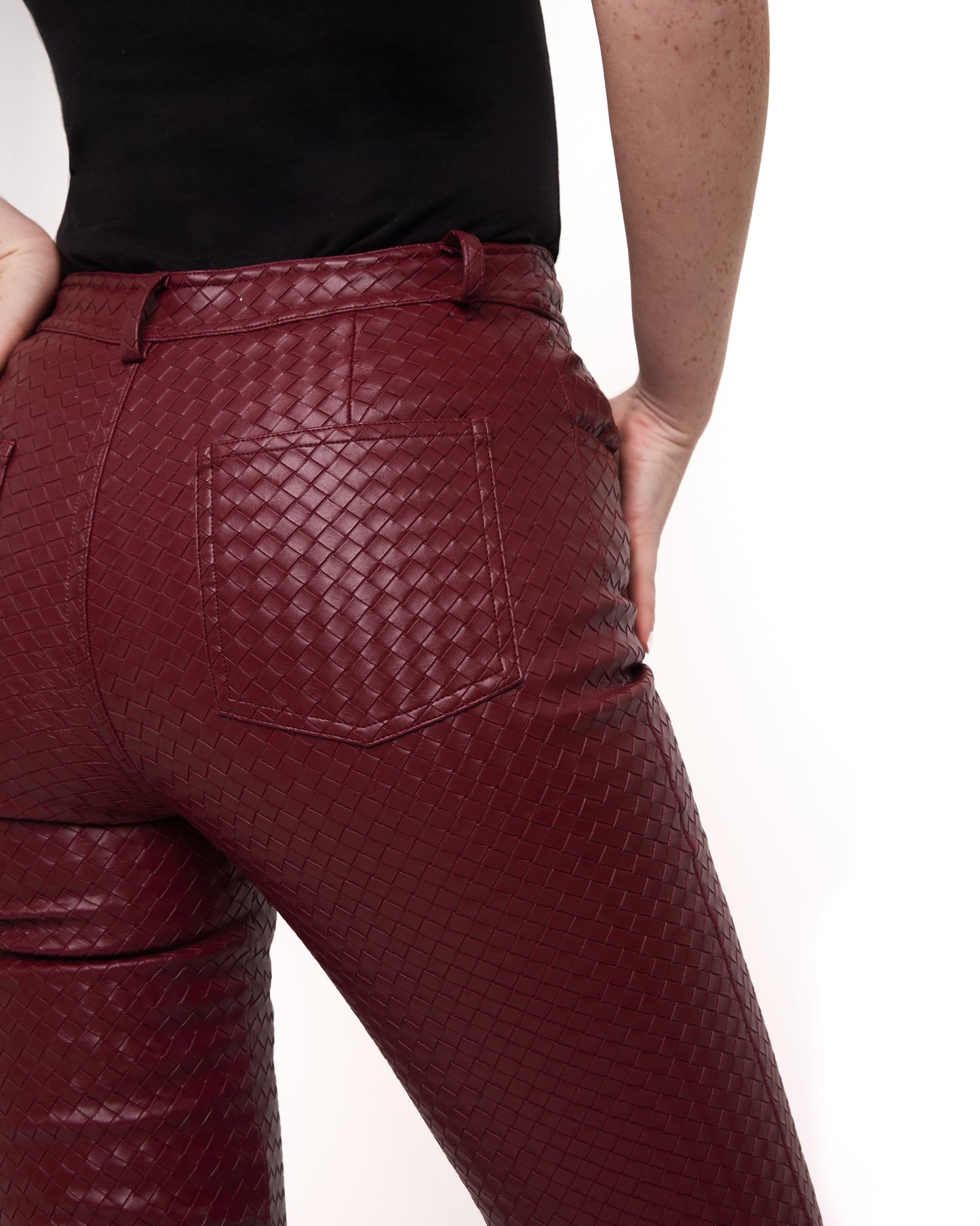 Woven leather trousers- Red Wine
