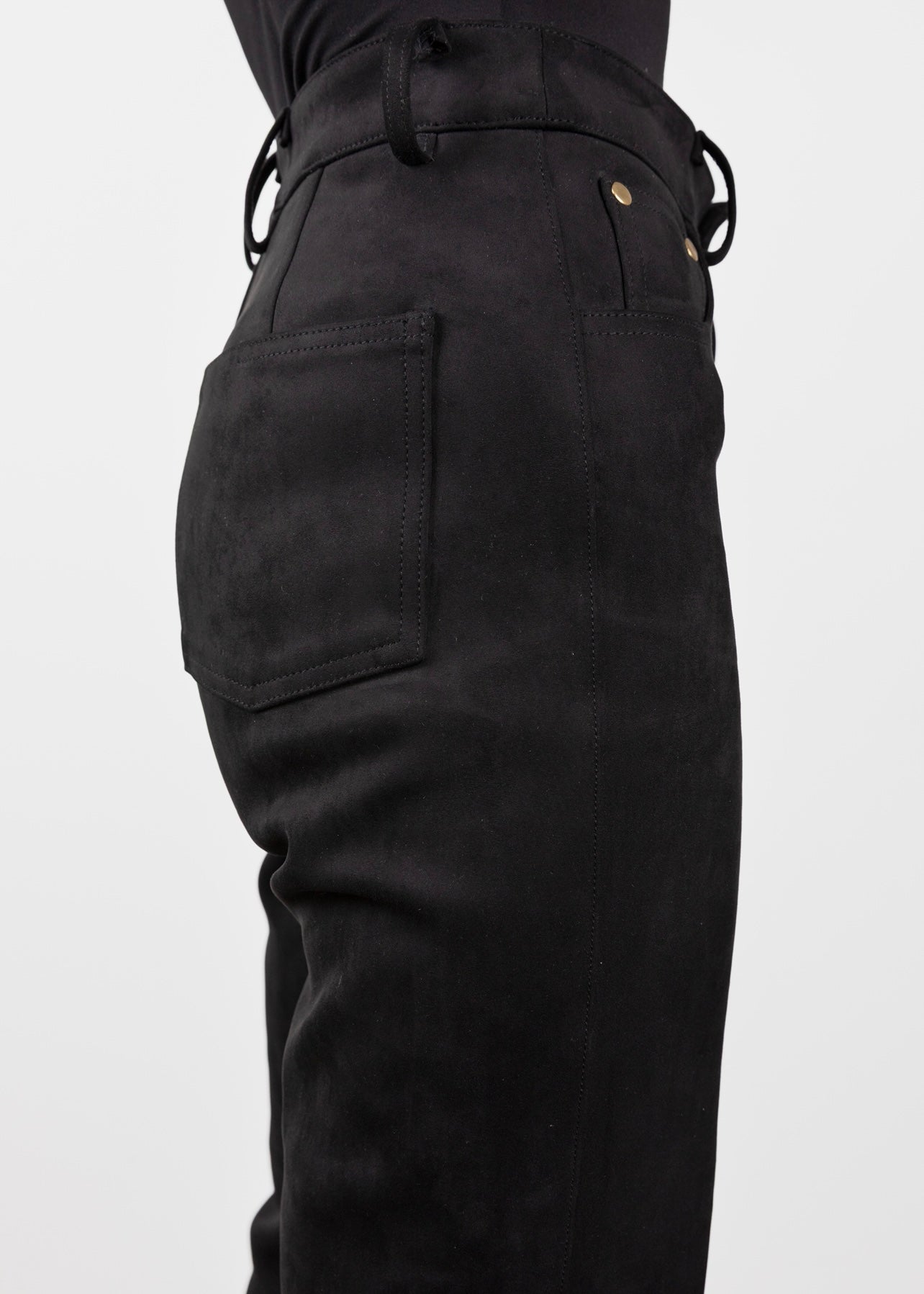 Tall Suede Black Trousers- Detailed