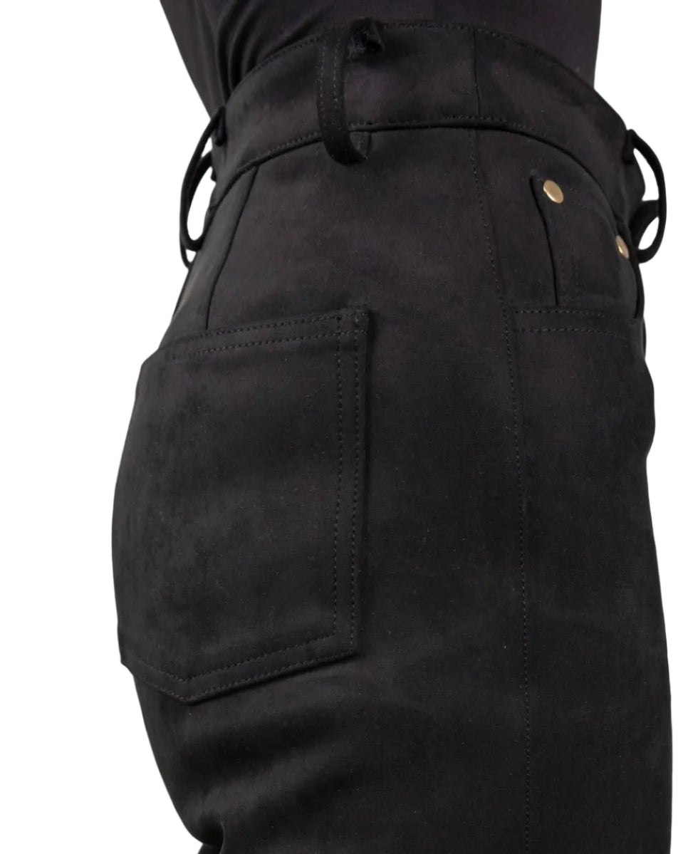 Tall Suede Black Trousers- Detailed