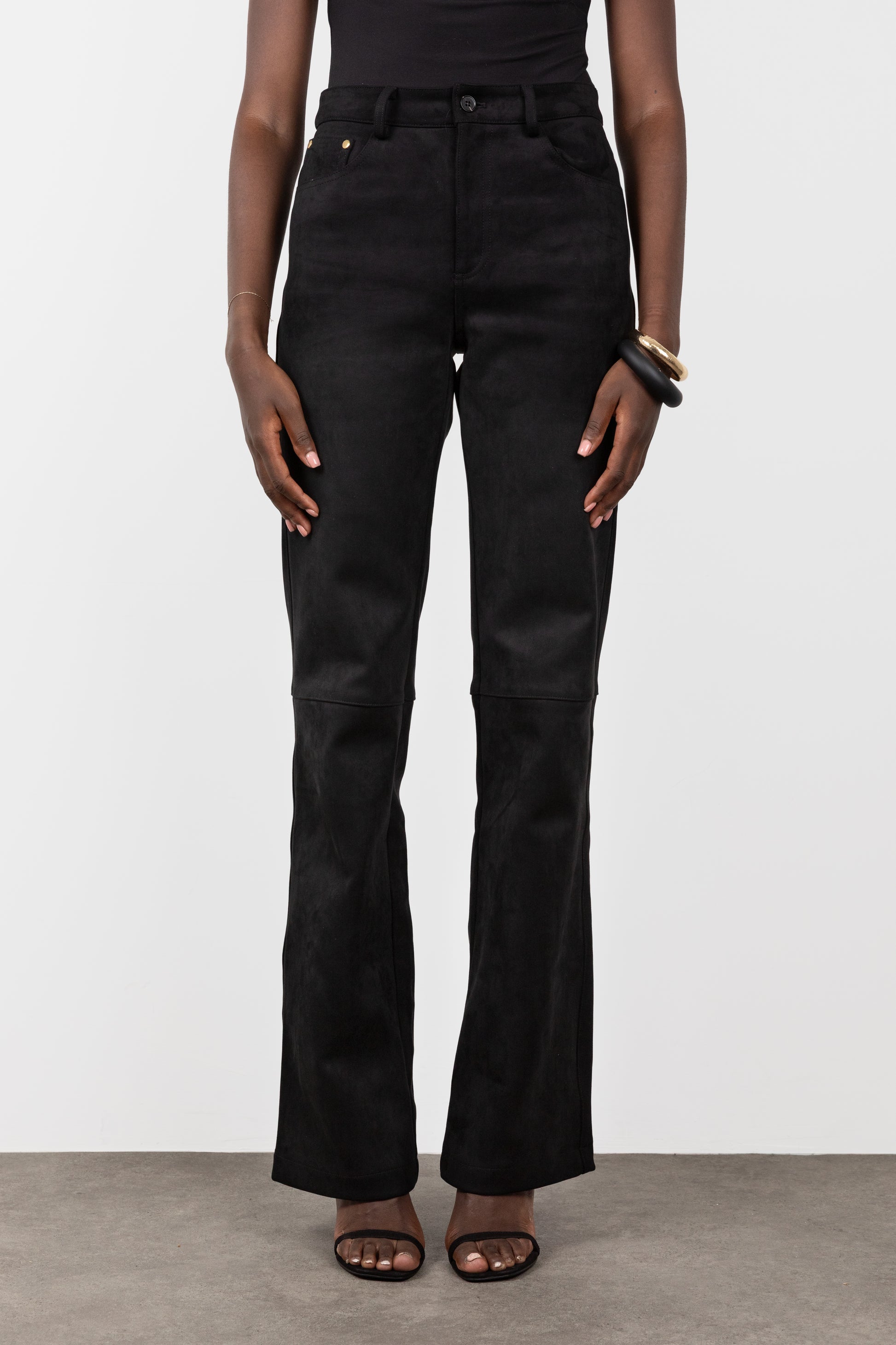 Tall Suede Black Trousers- Front