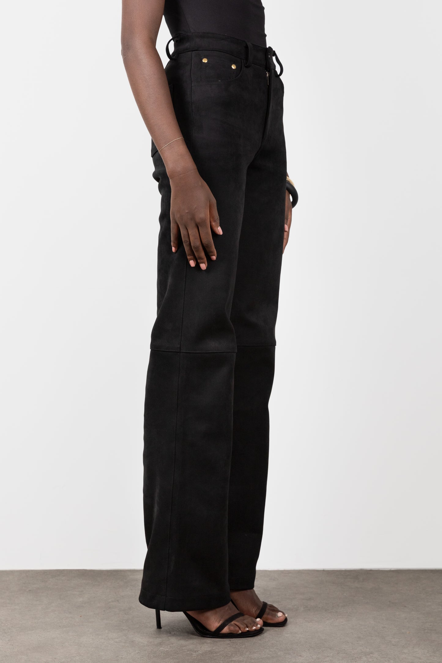 Tall Suede Black Trousers- Side