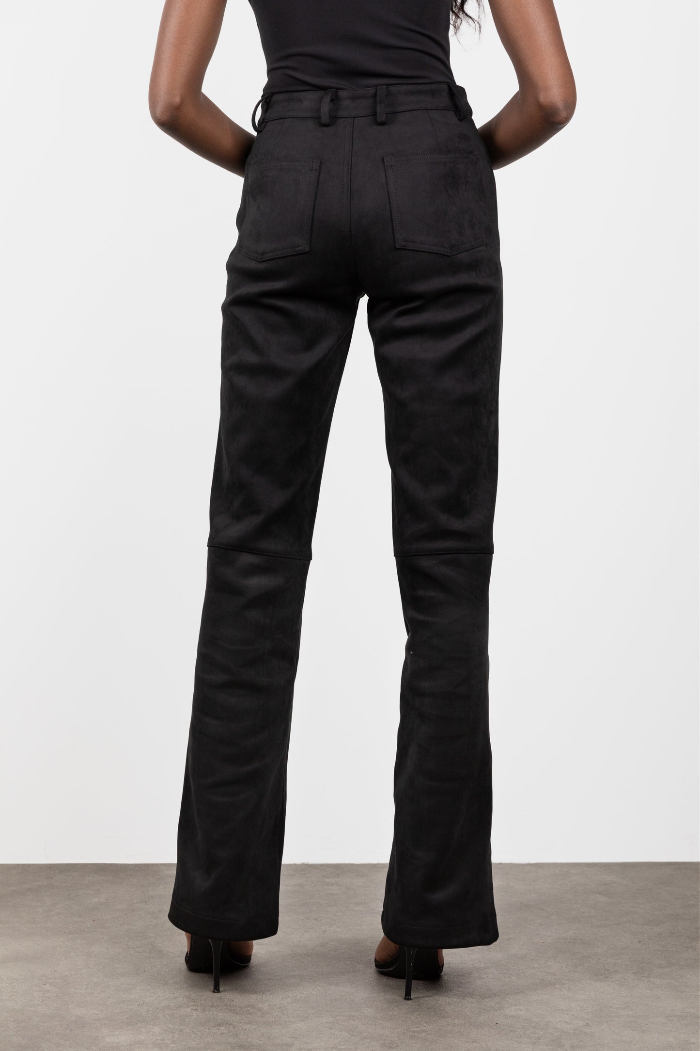 Tall Suede Black Trousers- Back