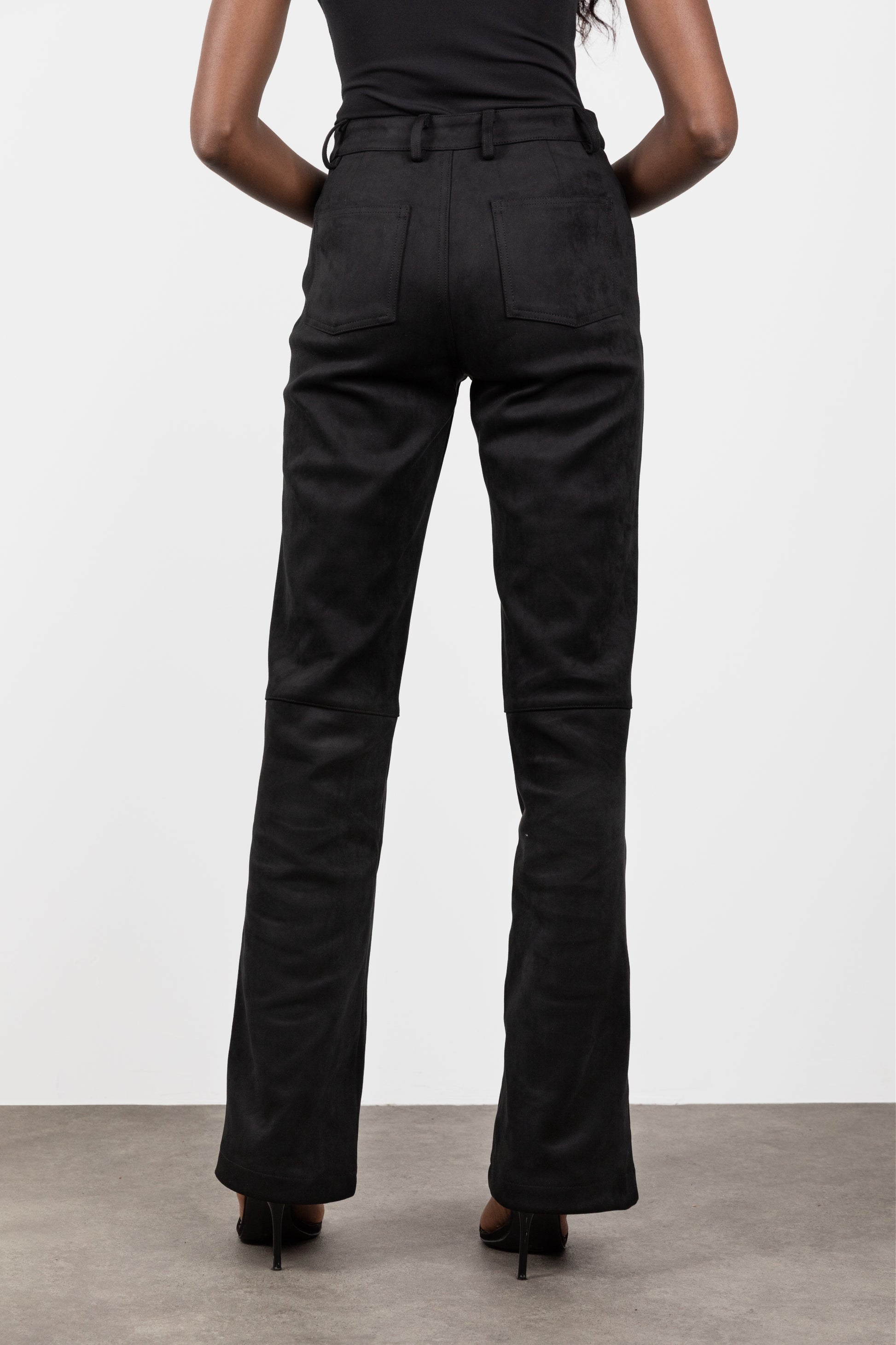 Tall Suede Black Trousers- Back