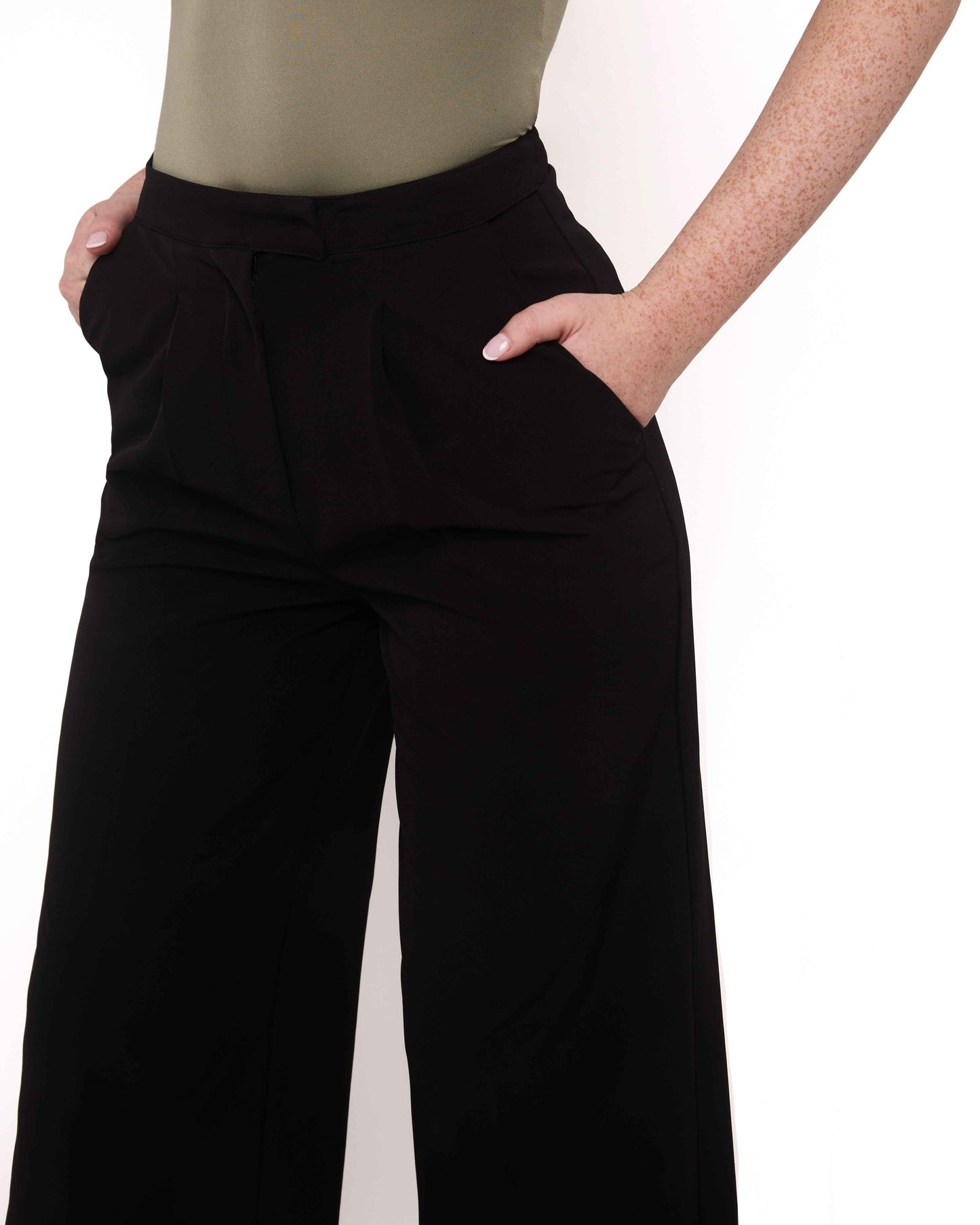 Tall Wide Leg Tailored Trousers- Black