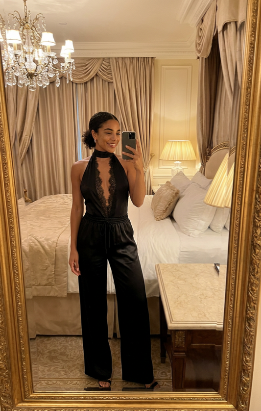The Black Satin Jumpsuit for Tall Women—Without the Compromise