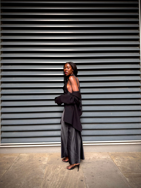 Black Satin Two Piece Maxi Dress Set | Tall Fit Elegance in 34", 36" &amp; 38" Lengths