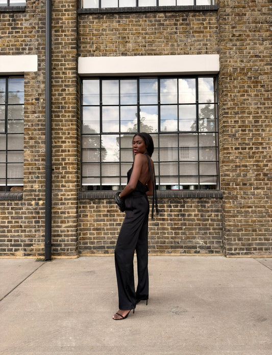 Black Satin Open Back Two Piece Set for Tall Women | 34", 36" &amp; 38" Inseams