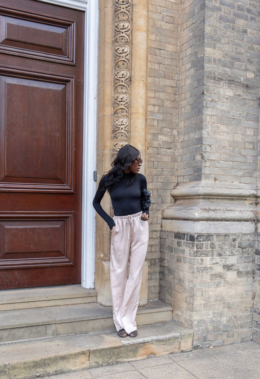 The Ultimate Tall Girl Staple: High-Waisted Satin Trousers That Redefine Elegance
