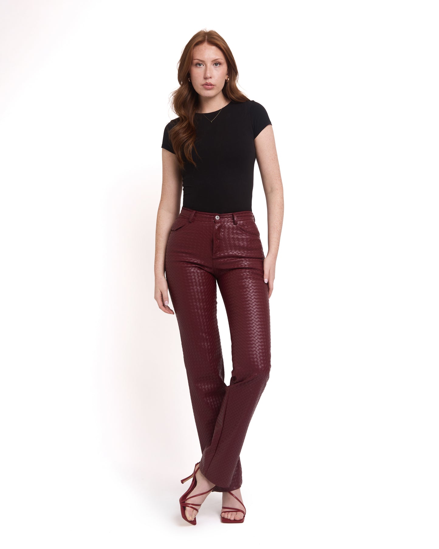 Woven leather trousers- Red Wine