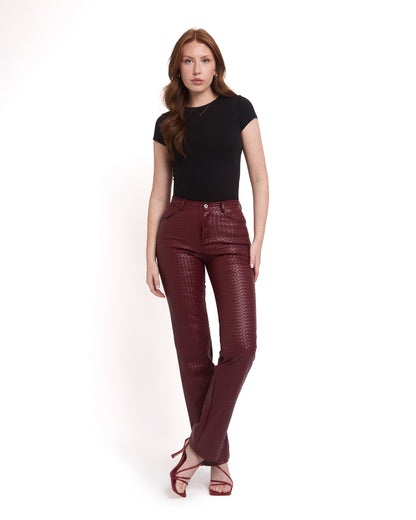 Woven leather trousers- Red Wine