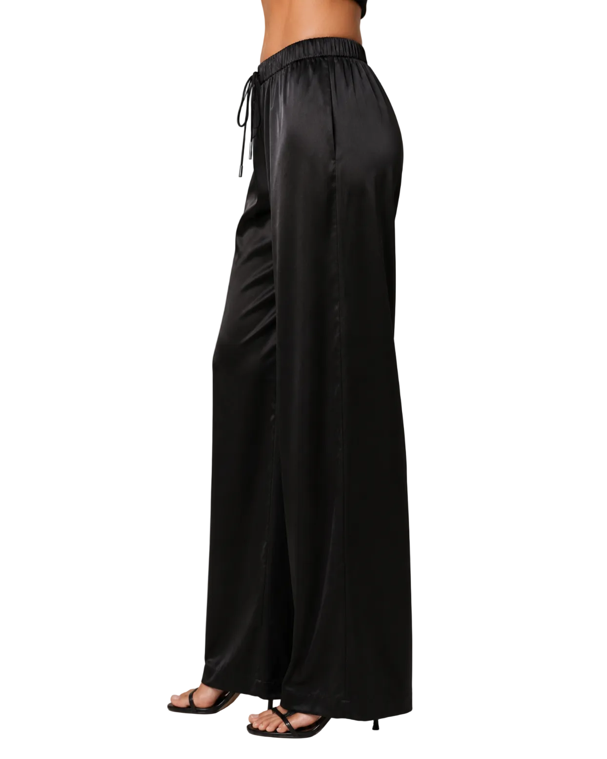 Tall Mid Rise Satin Trousers- Black - Long Legs London