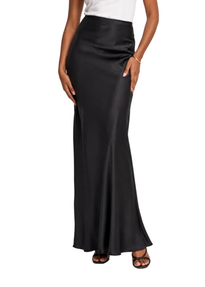 Tall Satin Maxi Skirt- Black