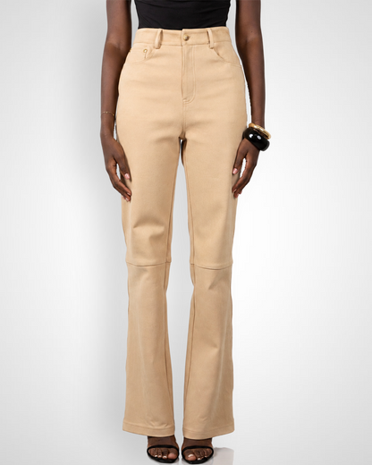 Tall Suede Trousers- Beige (Made To Order)
