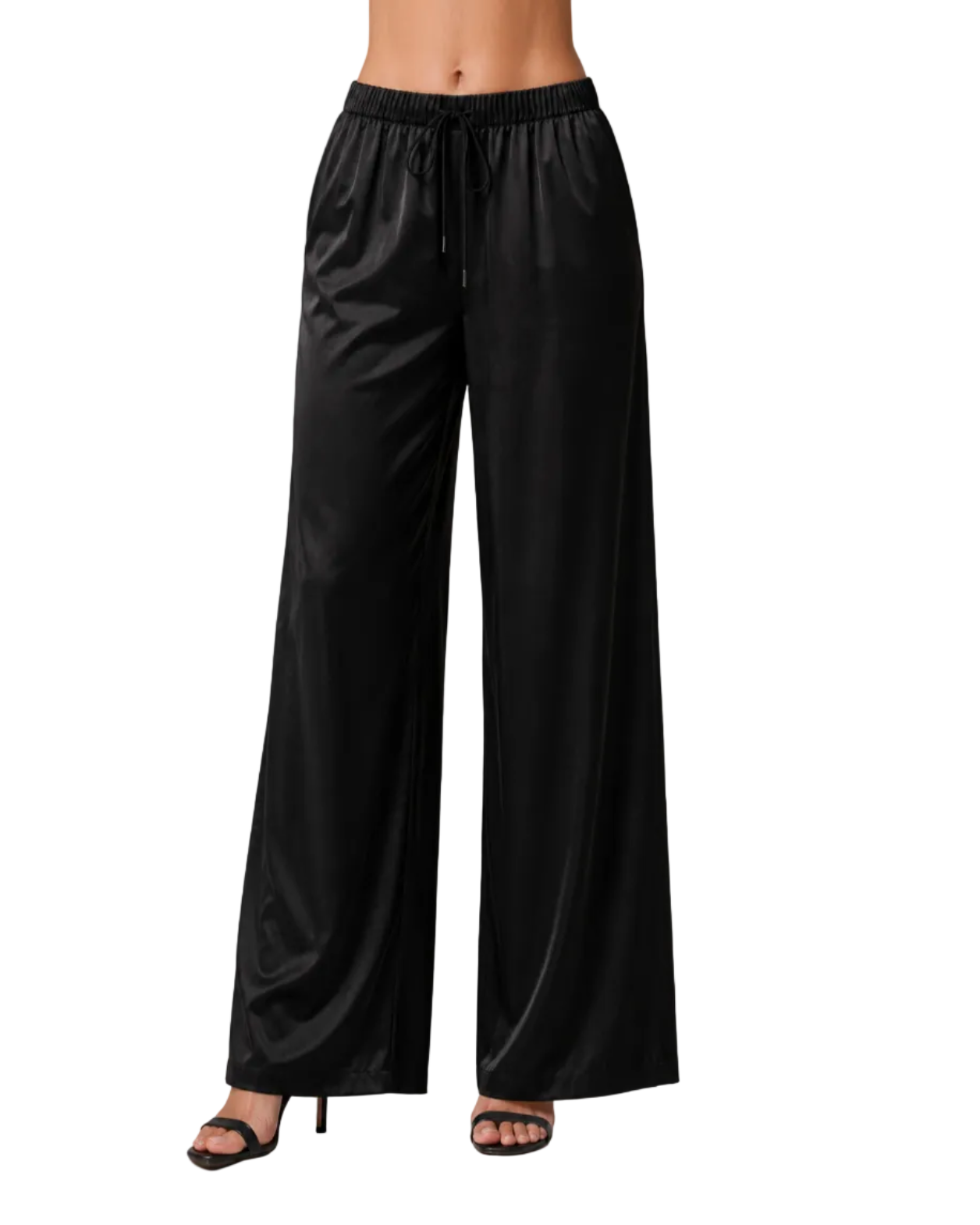 Tall Mid Rise Satin Trousers- Black - Long Legs London