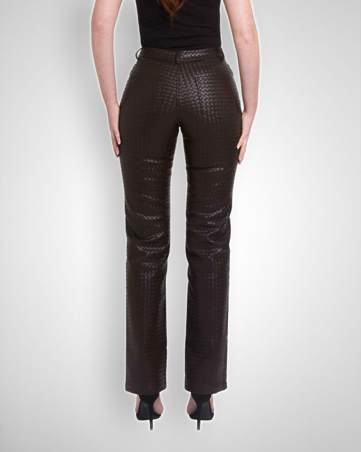 Tall Woven Leather trousers- Deep Brown