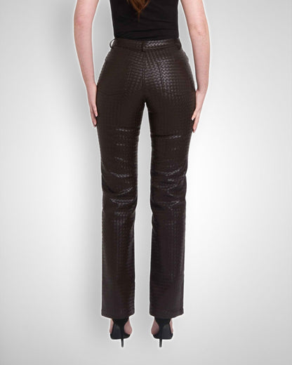 Tall Woven Leather trousers- Deep Brown