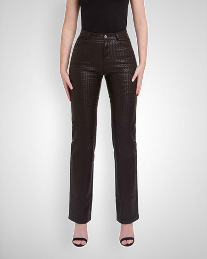 Tall Woven Leather trousers- Deep Brown