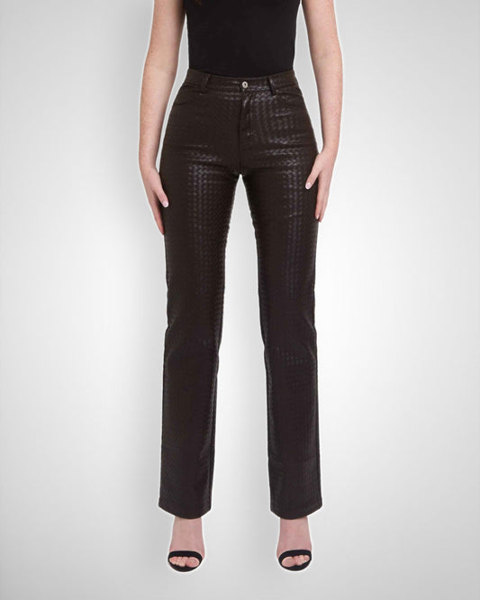 Tall Woven Leather trousers- Deep Brown
