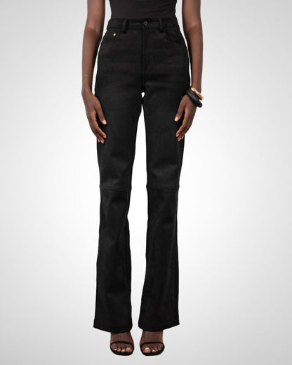 Tall Suede Trousers- Black (Made To Order)