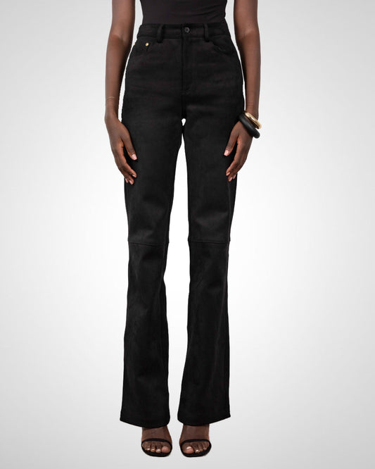 Tall Suede Trousers- Black (Made To Order)