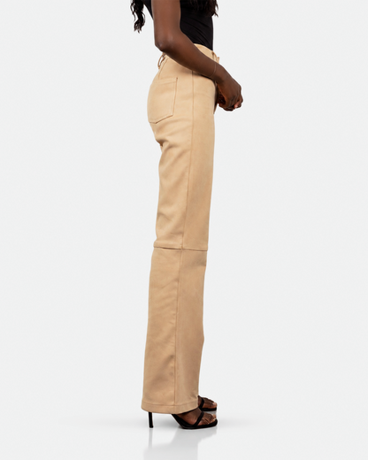 Tall Suede Trousers- Beige (Made To Order)