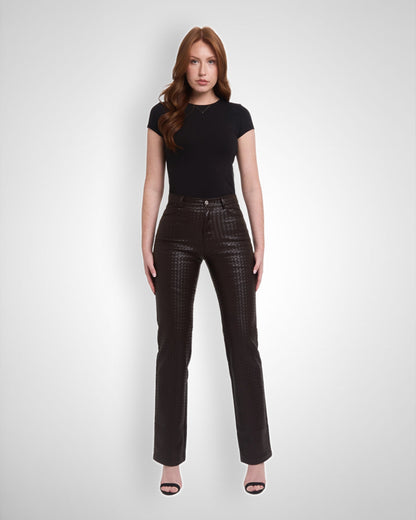 Tall Woven Leather trousers- Deep Brown