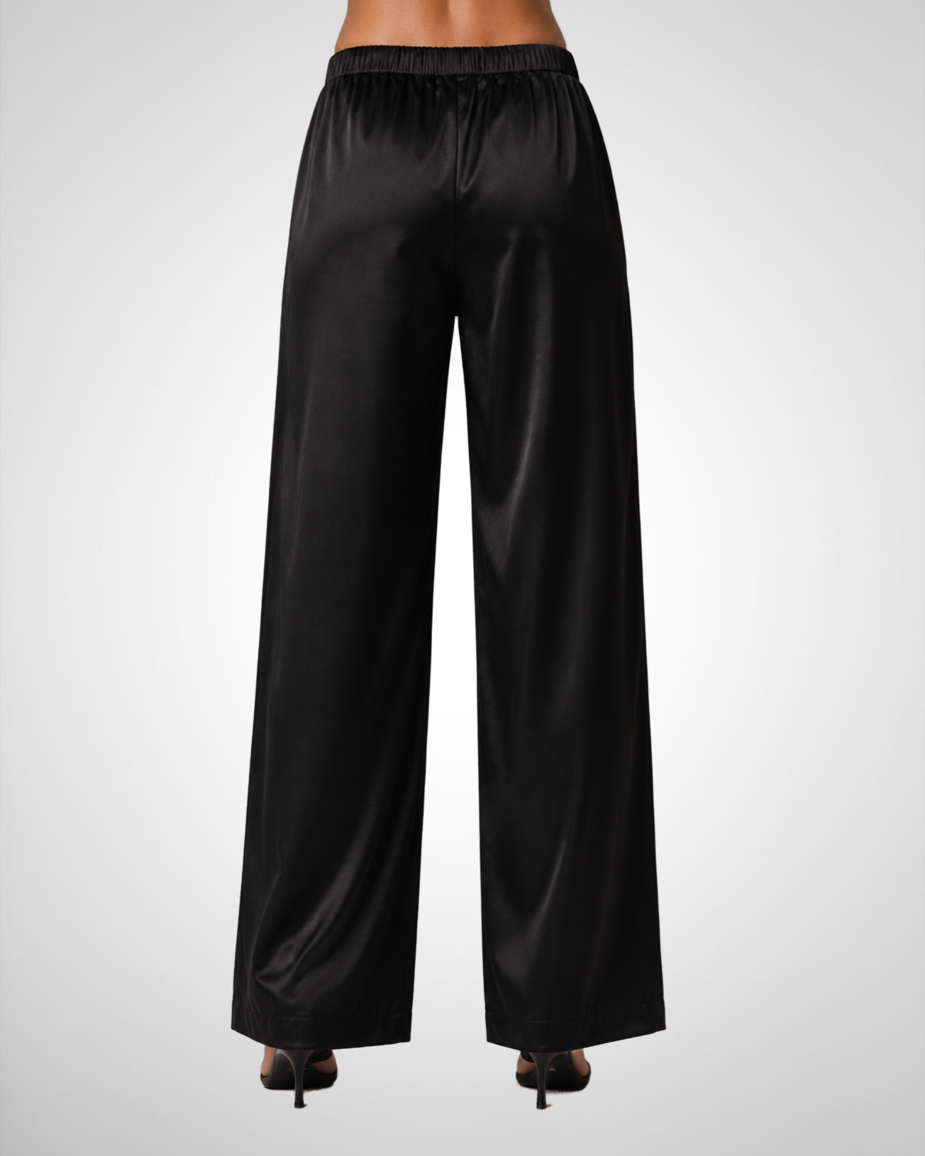 Tall Low Rise Satin Trousers- Black