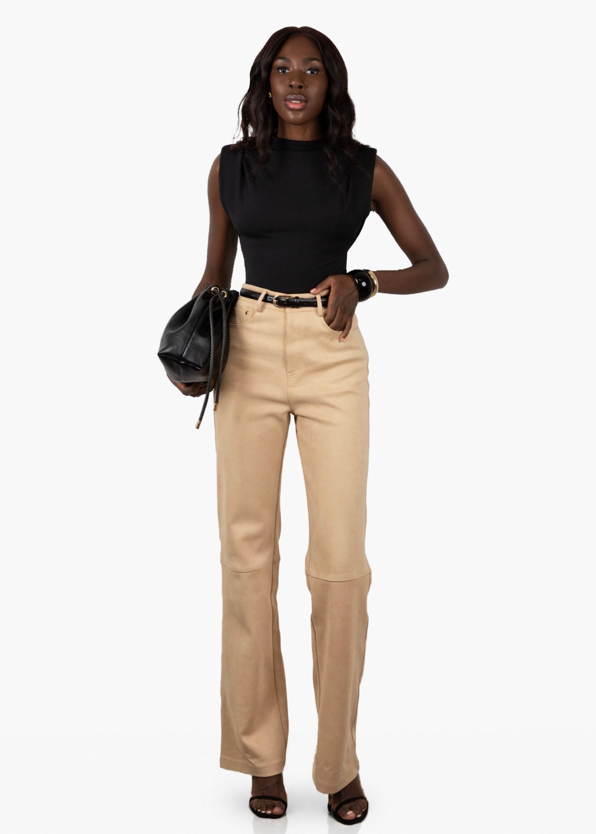 Tall Suede Trousers- Beige (Made To Order)