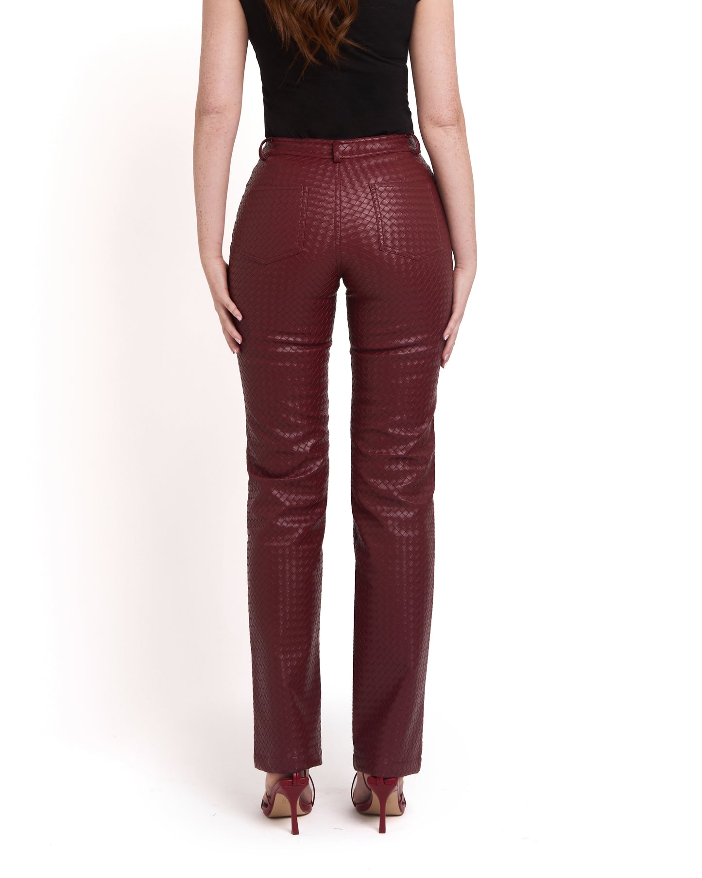 Woven leather trousers- Red Wine