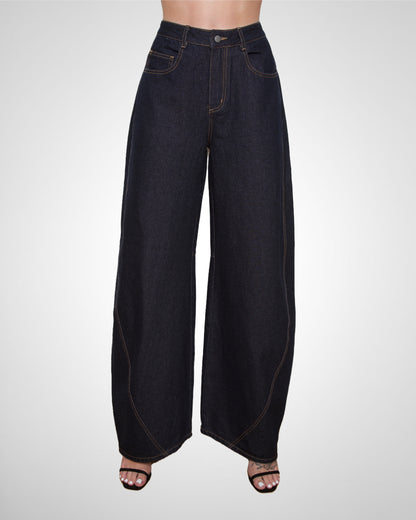 Tall Wide-Leg Barrel Dark Wash Jeans