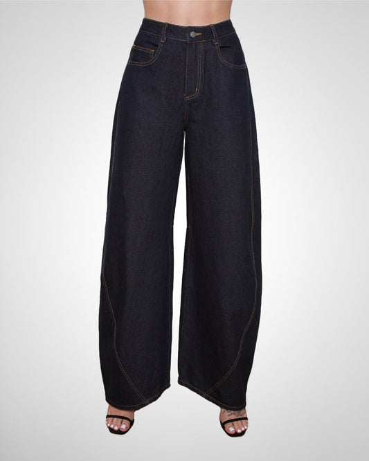 Tall Wide-Leg Barrel Dark Wash Jeans