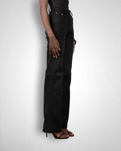Tall Suede Trousers- Black (Made To Order)