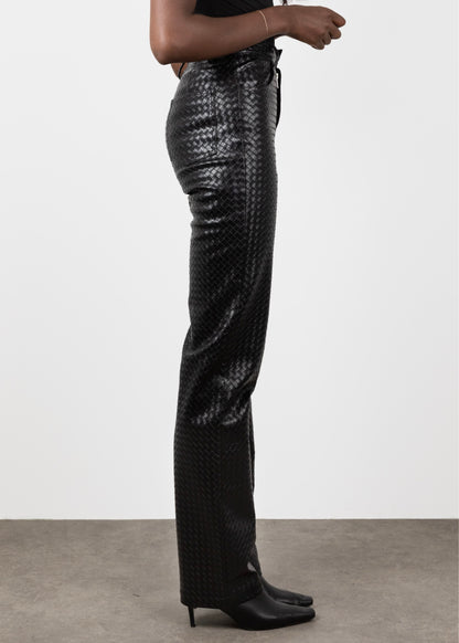Tall Woven Leather Black Trousers- Side