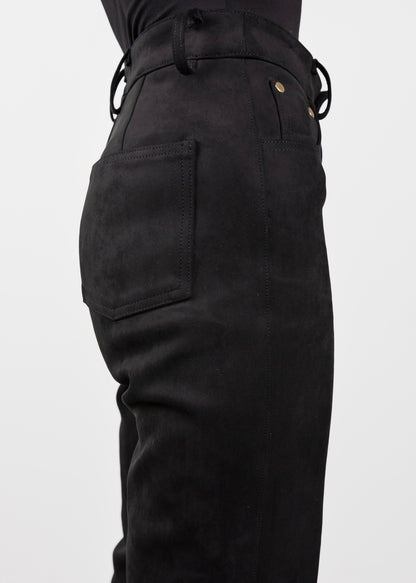 Tall Suede Black Trousers- Detailed 
