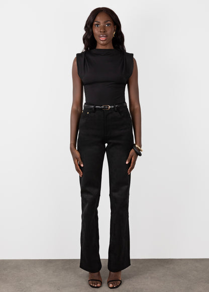 Tall Suede Black Trousers- Full Body