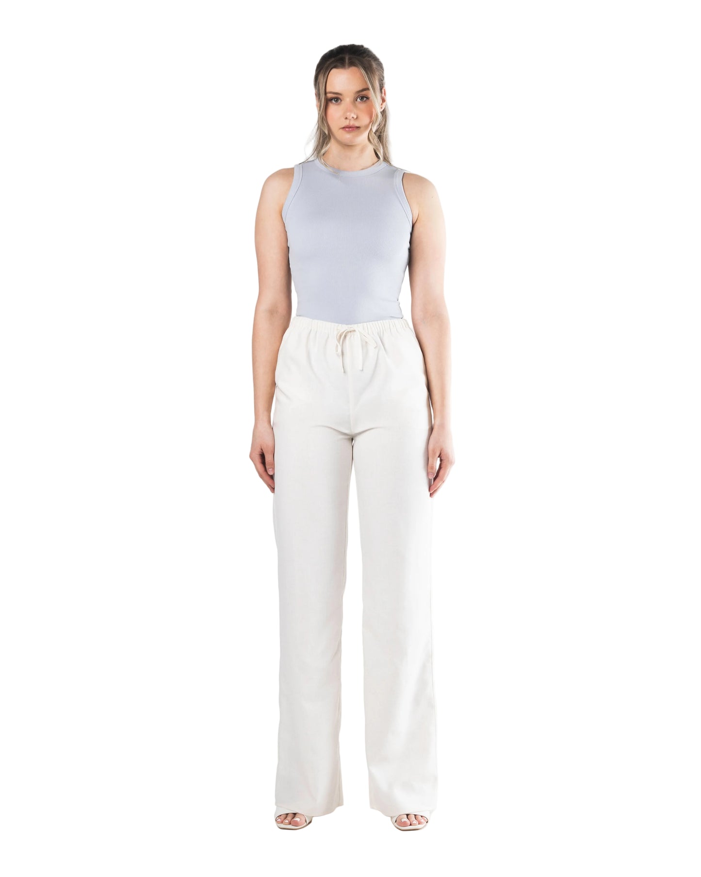 Tall womenswear off white linen trousers 