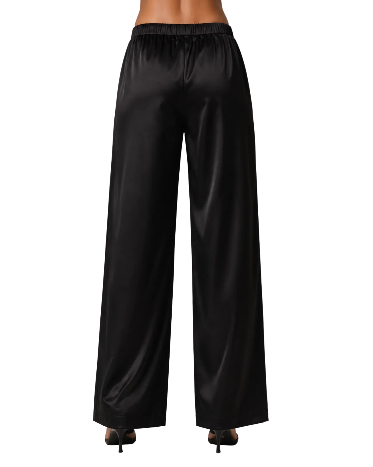 Tall Mid Rise Satin Trousers- Black - Long Legs London