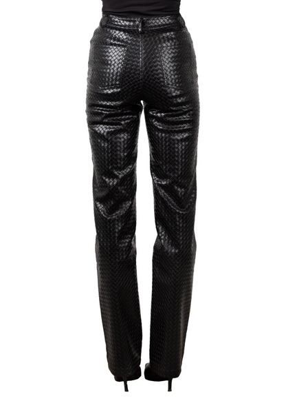 Tall Woven Leather trousers- Black