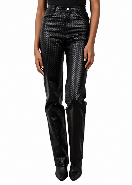 Tall Woven Leather trousers- Black