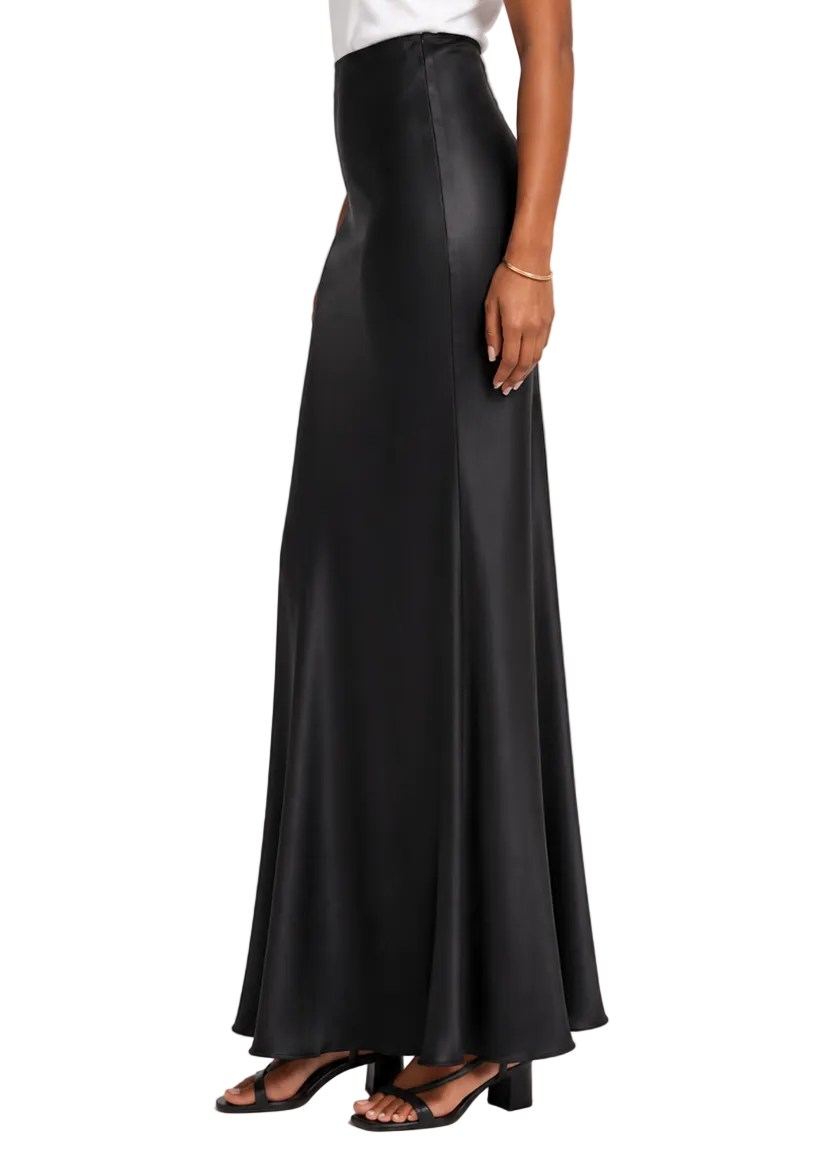 Tall Satin Maxi Skirt- Black
