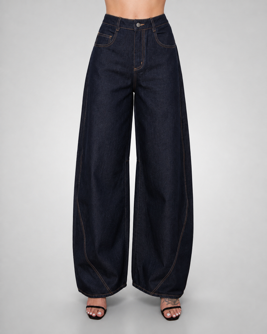 Tall Wide-Leg Barrel Dark Wash Jeans