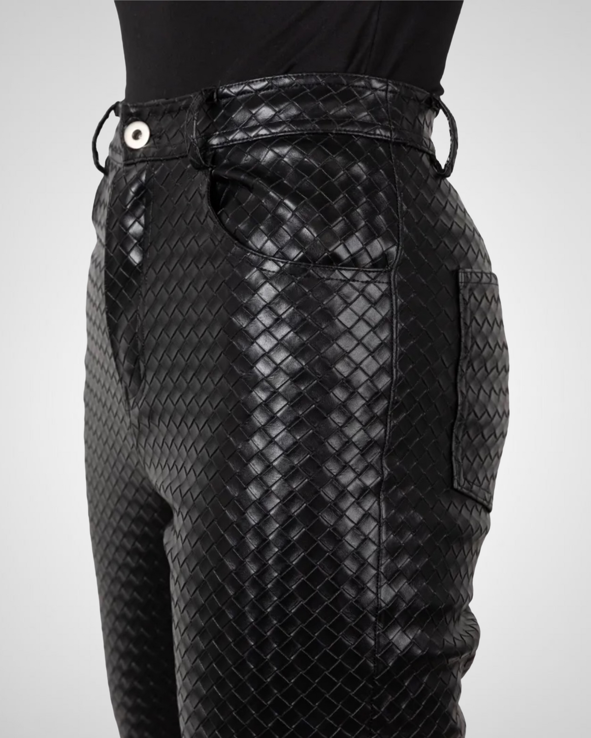 Tall Woven Leather trousers- Black