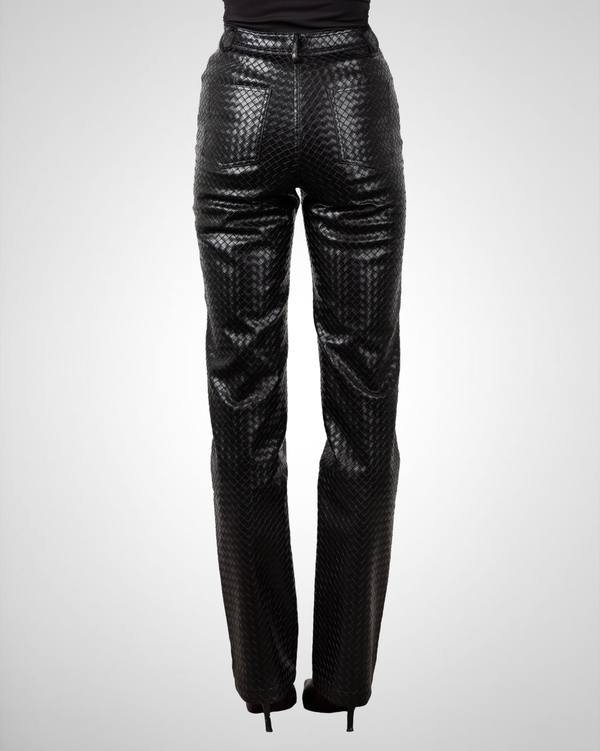 Tall Woven Leather trousers- Black