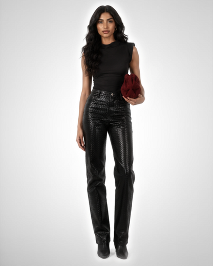 Tall Woven Leather trousers- Black