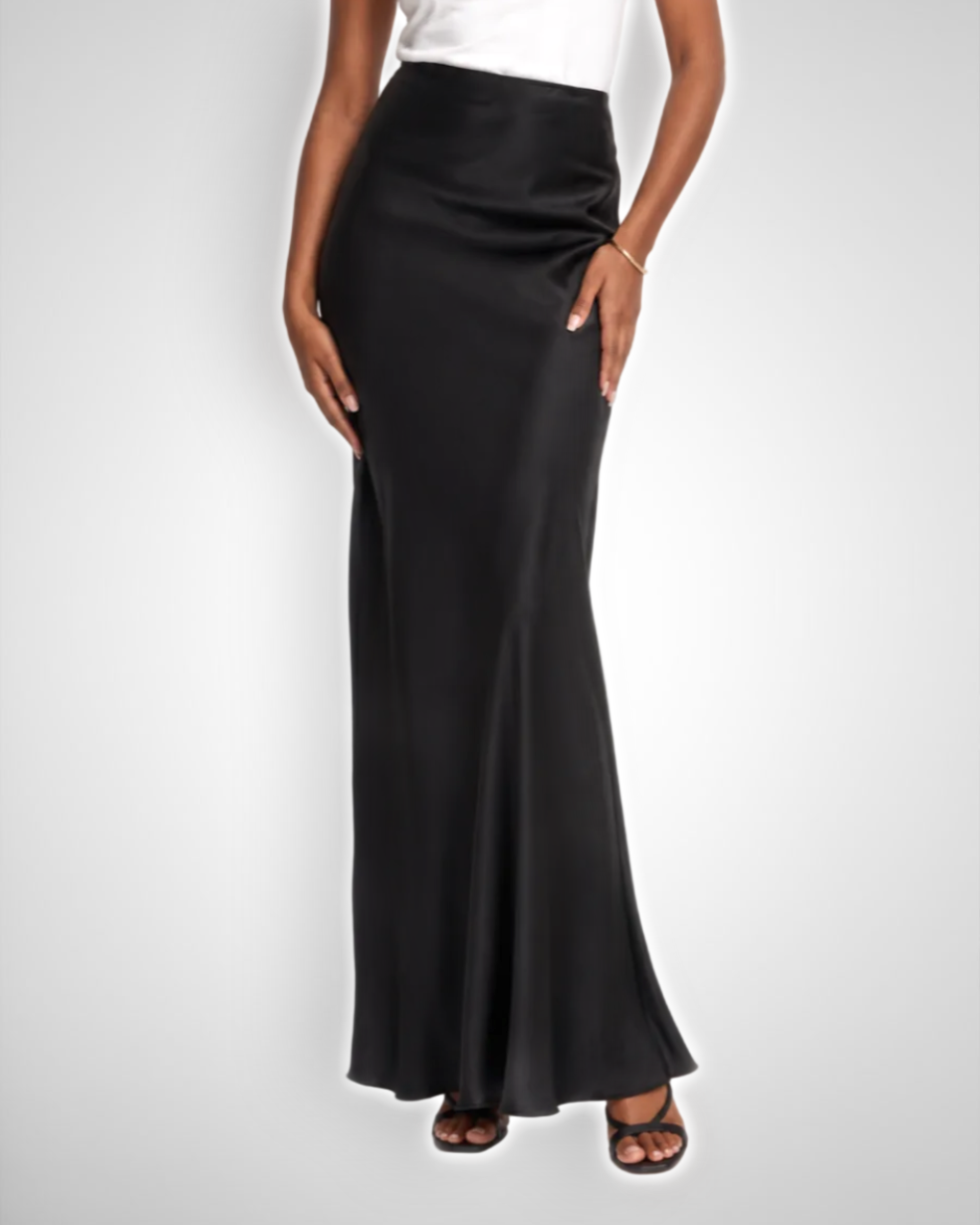 Tall Satin Maxi Skirt- Black