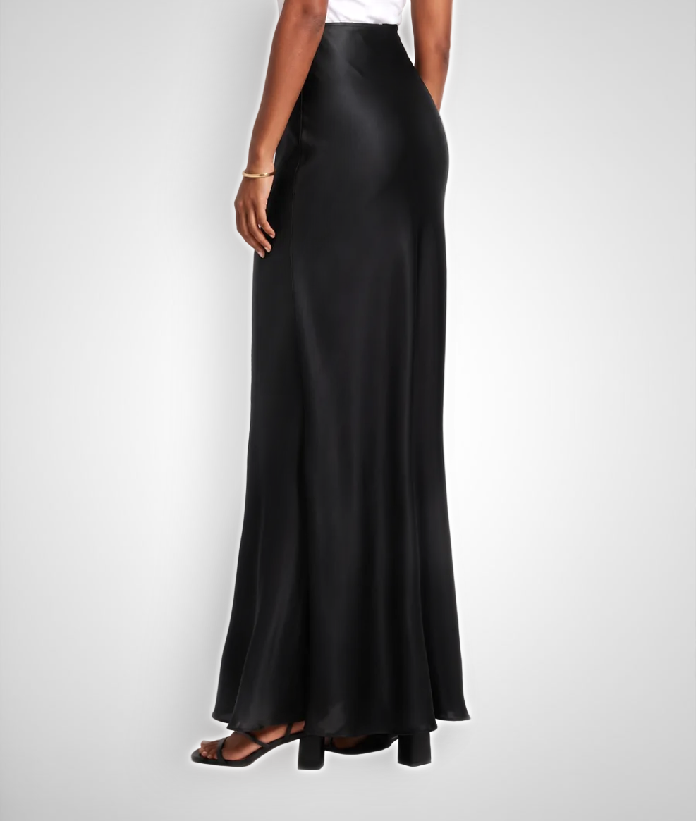 Tall Satin Maxi Skirt- Black