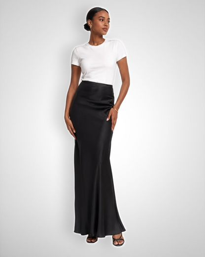 Tall Satin Maxi Skirt- Black