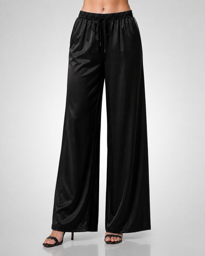 Tall Low Rise Satin Trousers- Black