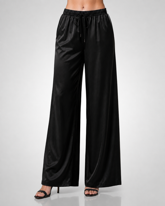Tall Low Rise Satin Trousers- Black
